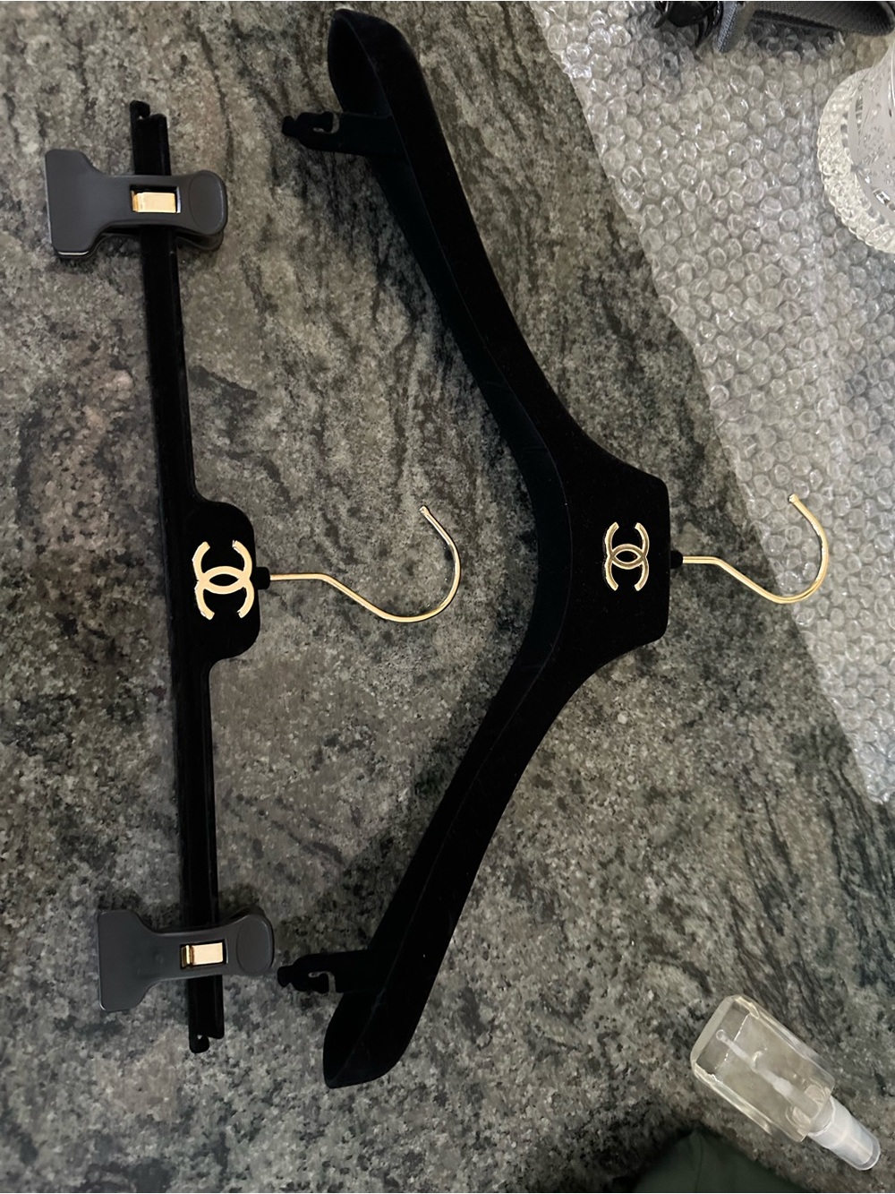 CHANEL Black Velvet Hangers with Gold CC Logo - Set